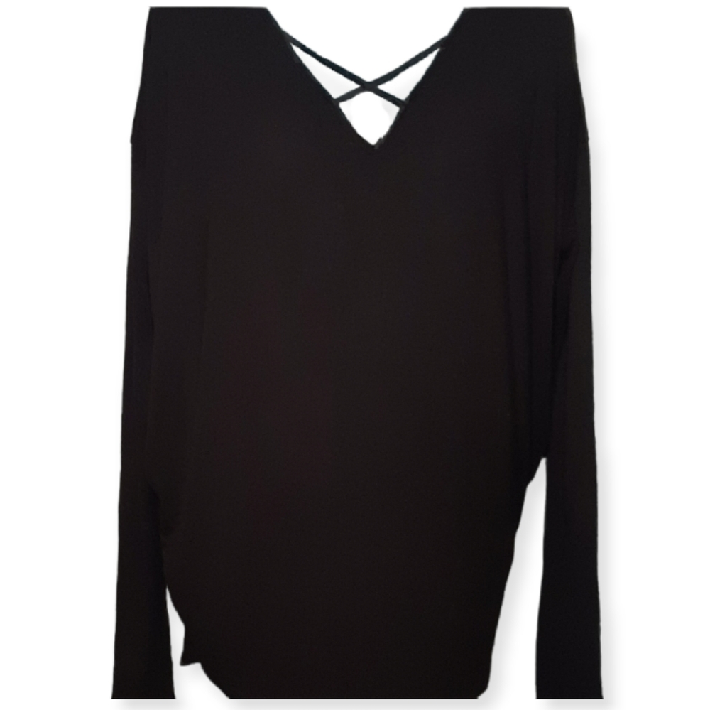 Alya longsleeve oversized bat wing shirt, sz M, black, v-neck